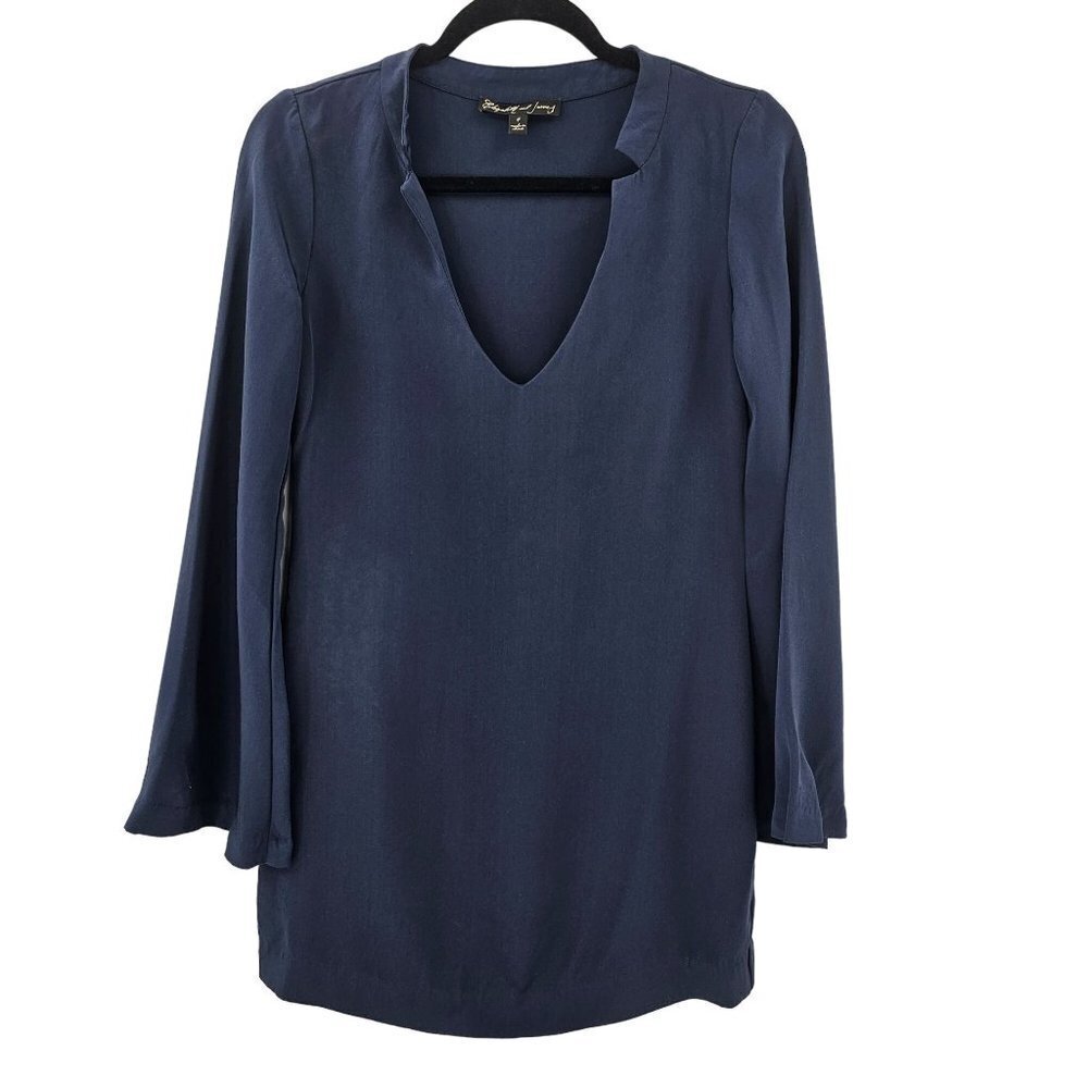 Elizabeth & James Blue Dress Silk Bell Sleeves Designer Revolve Womens Size 4 - Picture 5 of 8